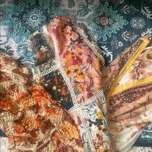 Free People Floral Patchwork Boho Top in Pink, Teal, Yellow